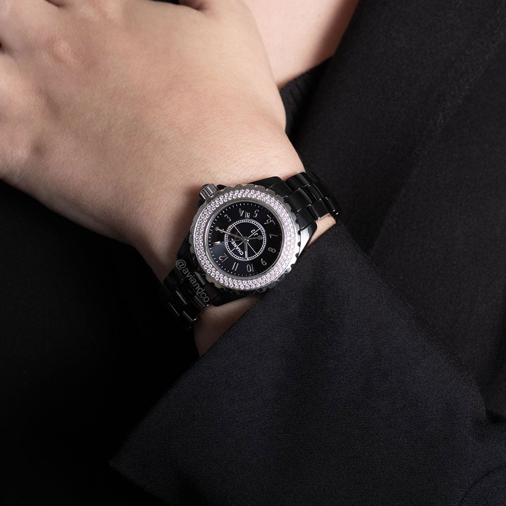 Chanel J12, Black Ceramic, Diamond Bezel, Black Dial, 33 mm