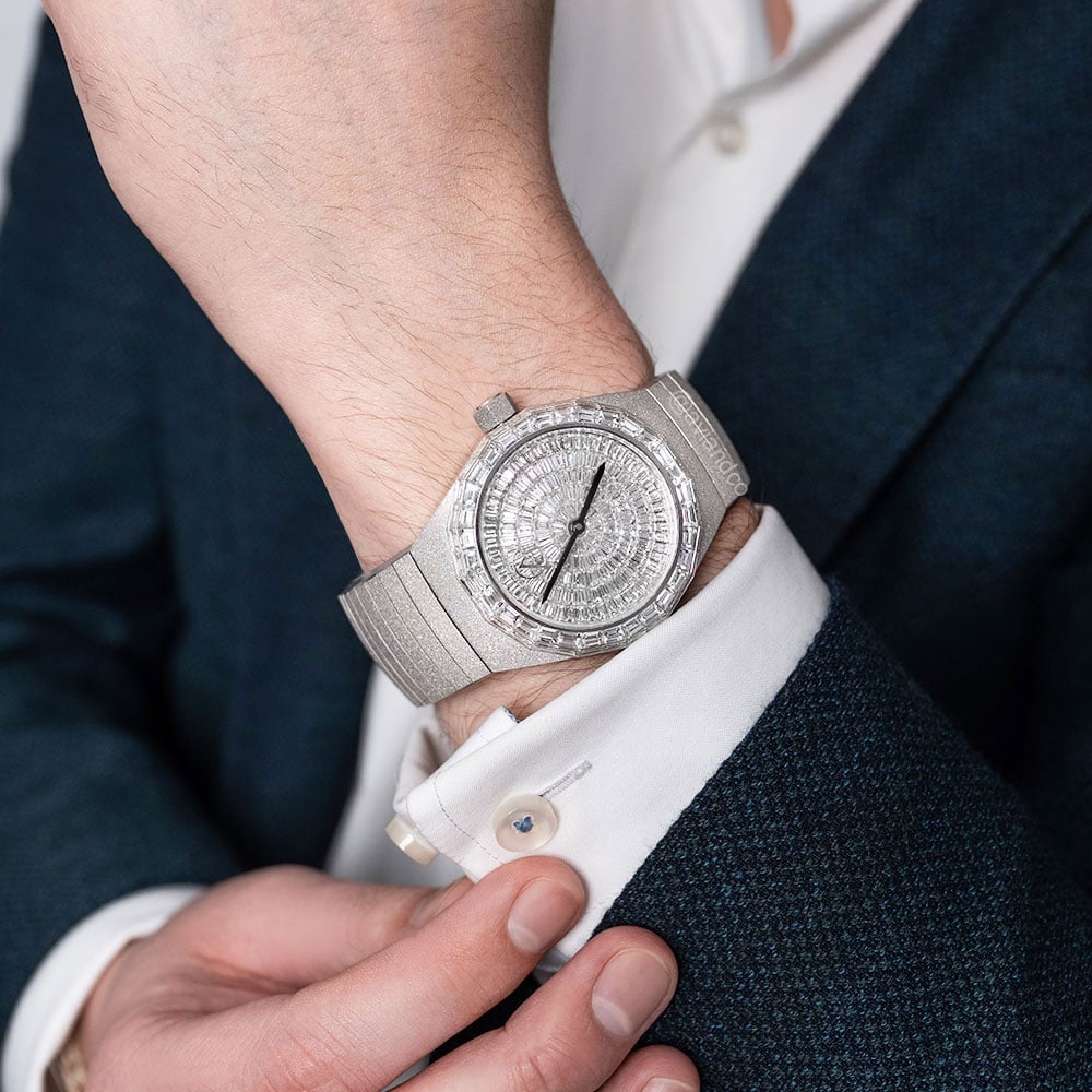 Avi & Co. Frosted Collection, 18K White Gold, Diamond Dial, 40 mm