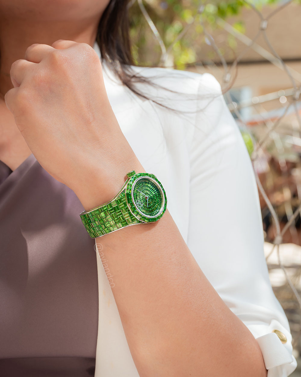 Avi & Co. HUE Collection Green Tsavorite Watch, 18K White Gold, 37 mm