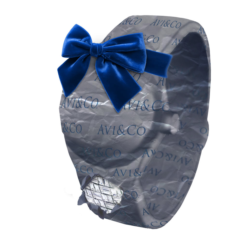 Mystery watch wrapped in Avi & Co. tissue paper and topped with a bow