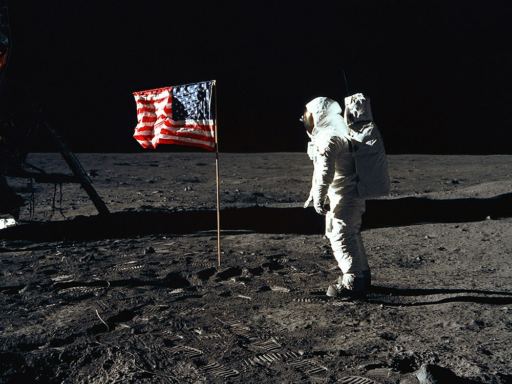 Astronaut Buzz Aldrin steps onto the lunar surface wearing an OMEGA watch