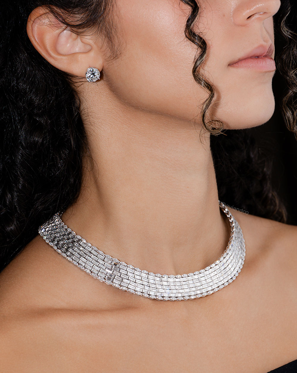 Diamonds by Avi & Co. 18K White Gold Round and Baguette-Cut Pectoral Diamond Necklace