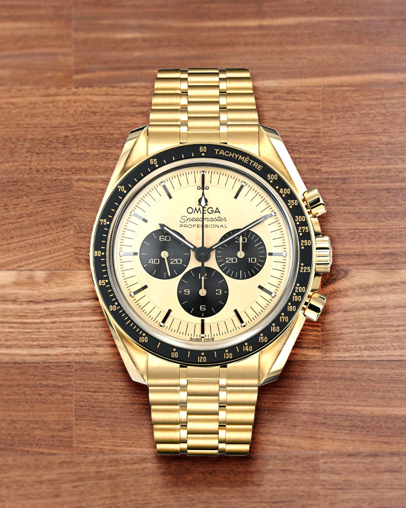 OMEGA Speedmaster &ldquo;Moonshine Moonwatch,&rdquo; 18K Yellow Gold, Gold Index Dial, 42 mm
