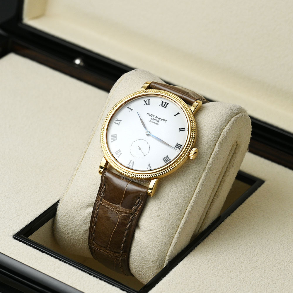 Patek Philippe Calatrava, Tiffany Stamp, 18K Yellow Gold, White Roman Dial