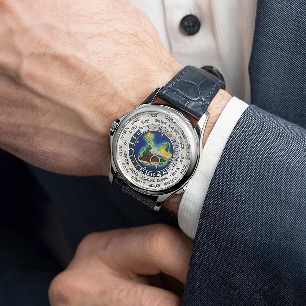 Patek Philippe World Time, 18K White Gold, Enamel Cloisonne Dial, 40 mm