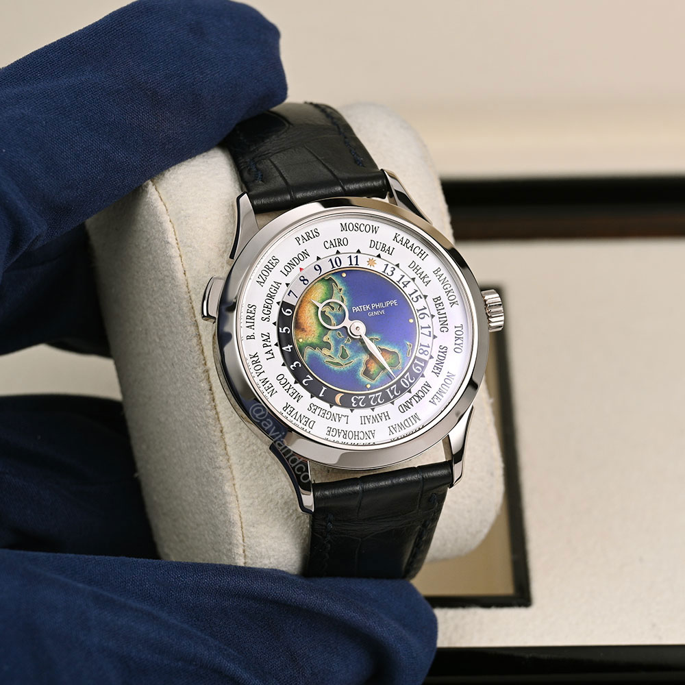 Patek Philippe World Time, 18K White Gold, Enamel Grand Feu Cloisonne Dial, 39 mm