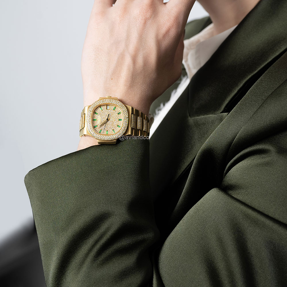 Patek Philippe Nautilus, Diamond and Emerald Pave Dial