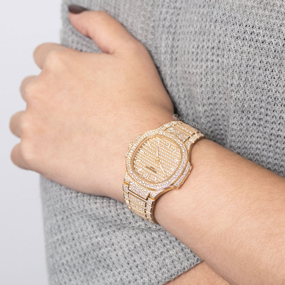Patek Philippe Nautilus, 18K Rose Gold, Pave Dial