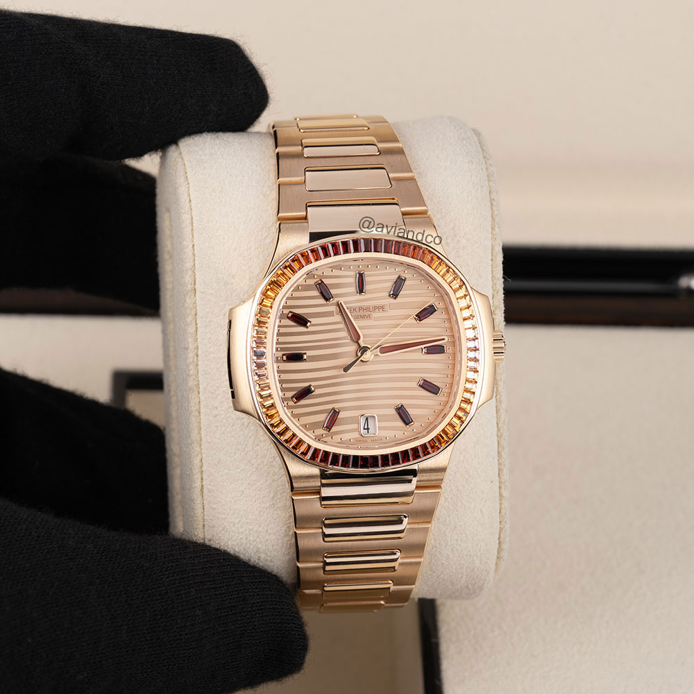 Patek Philippe Nautilus, 18K Rose Gold, Spessartite Bezel, 35 mm