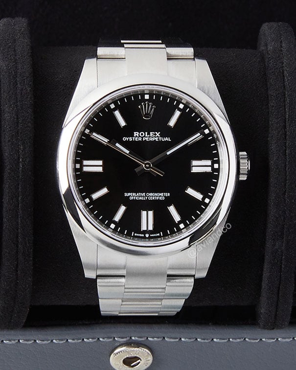 Rolex Oyster Perpetual, Stainless Steel, Black Index Dial