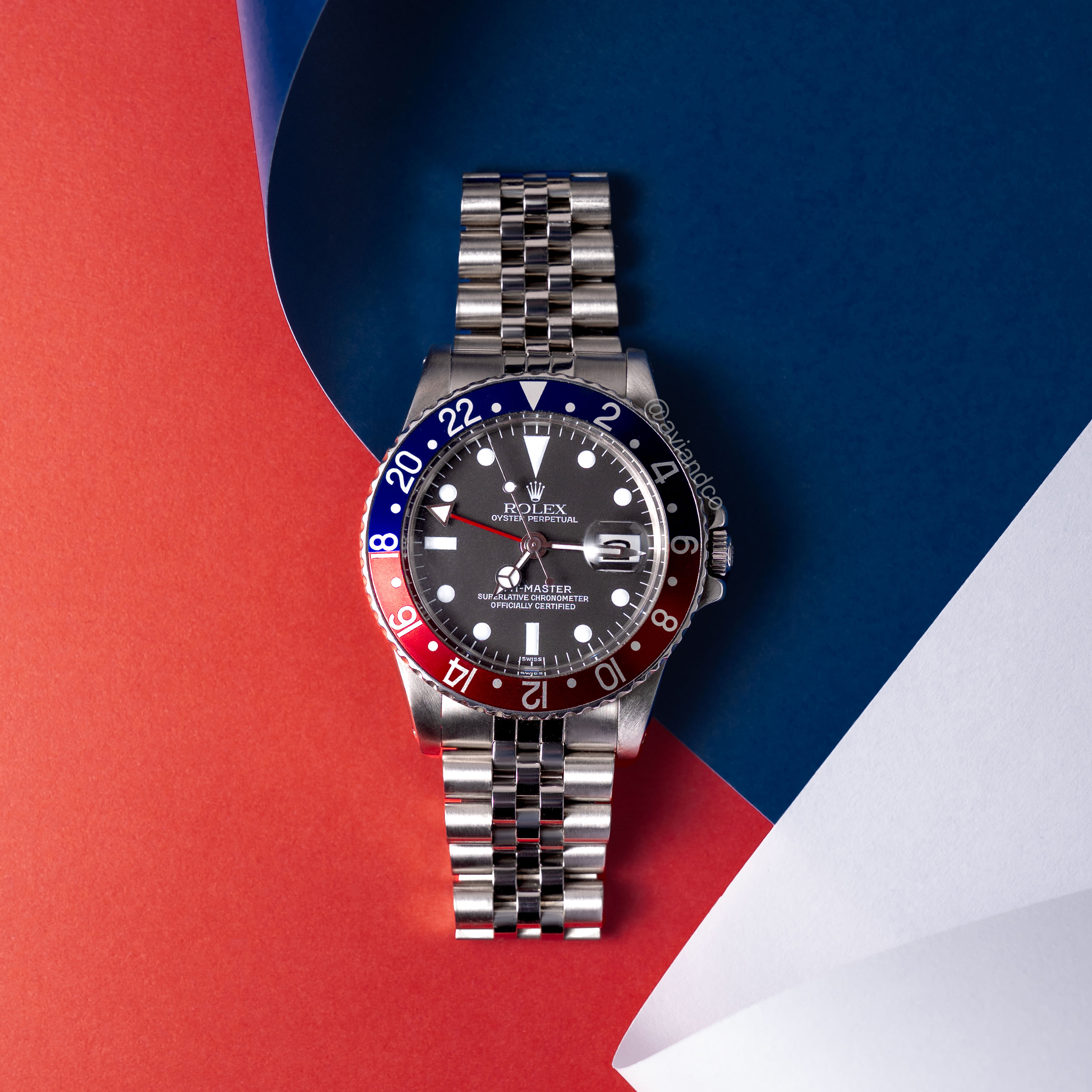 Rolex GMT-Master “Pepsi,” Stainless Steel, Black Dial, Jubilee Bracelet