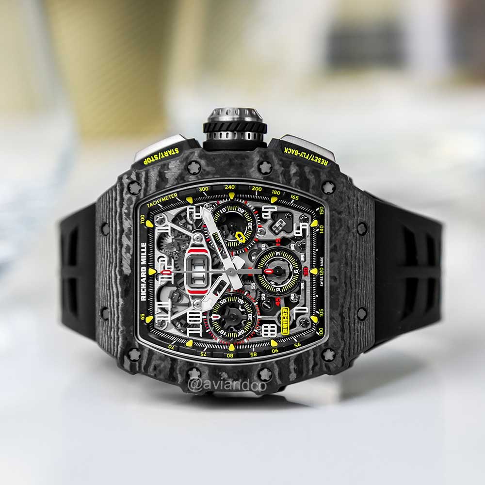 Richard Mille RM 11-03, black carbon, McLaren, skeleton dial, 50 mm