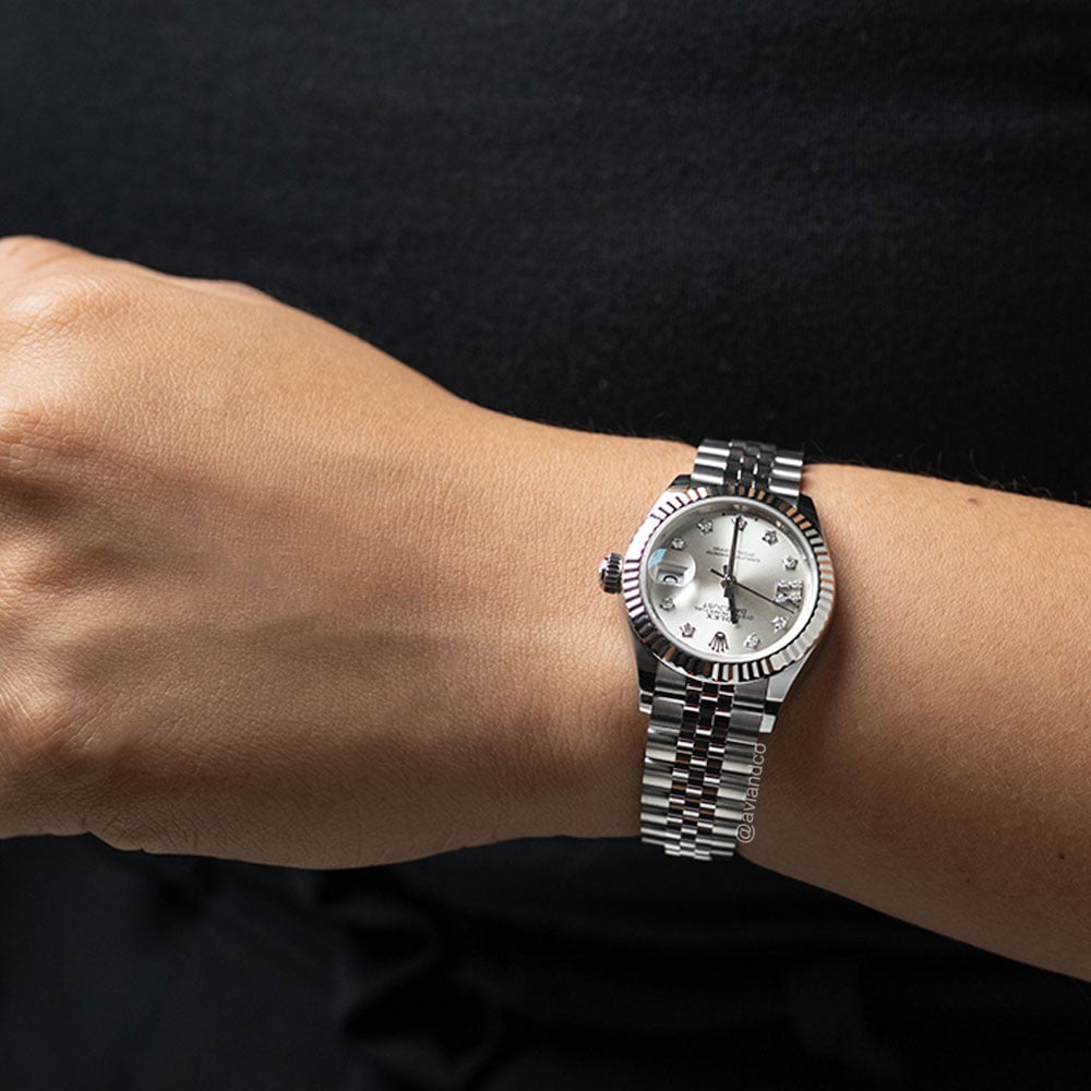 Rolex Datejust 28, Stainless Steel, Silver Diamond Dial, Jubilee Bracelet