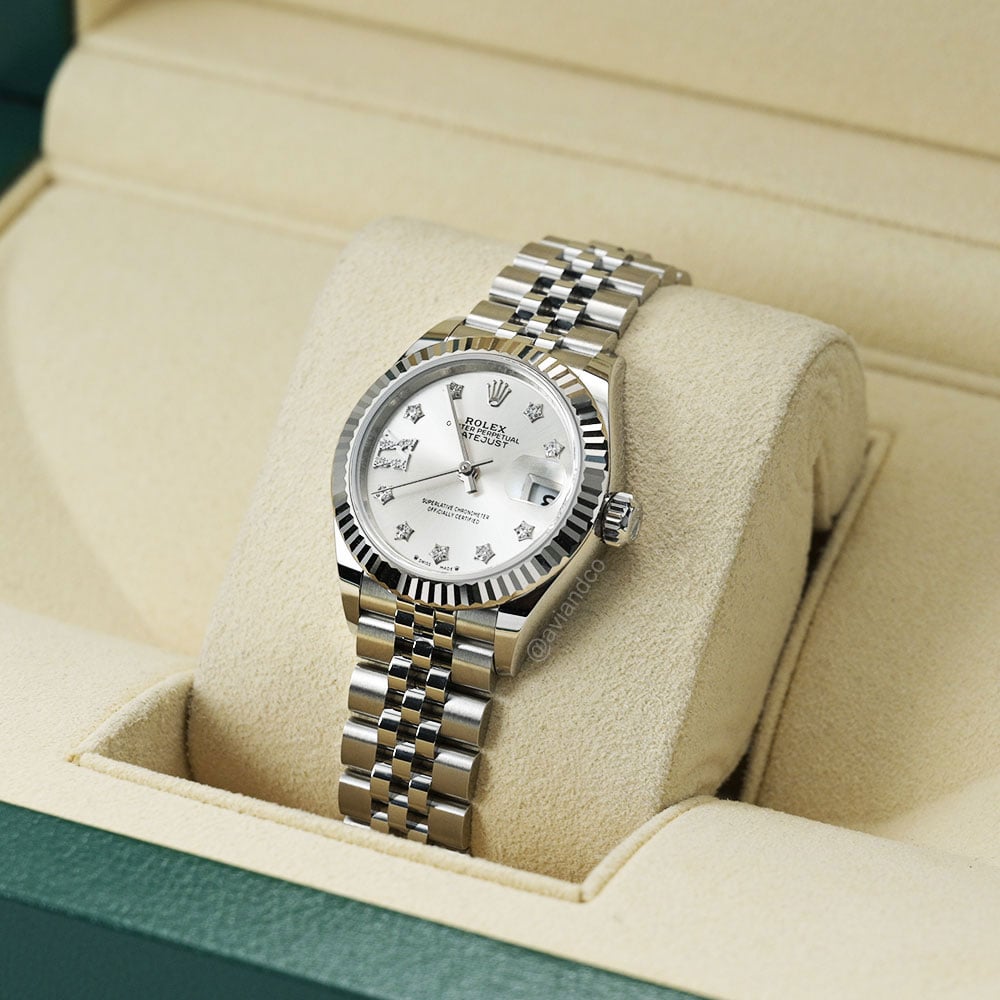 Rolex Datejust 28, Stainless Steel, Silver Diamond Dial, Jubilee Bracelet