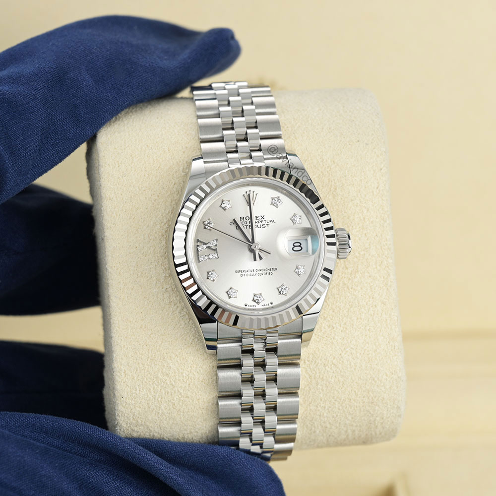 Rolex Datejust 28, Stainless Steel, Silver Diamond Dial, Jubilee Bracelet