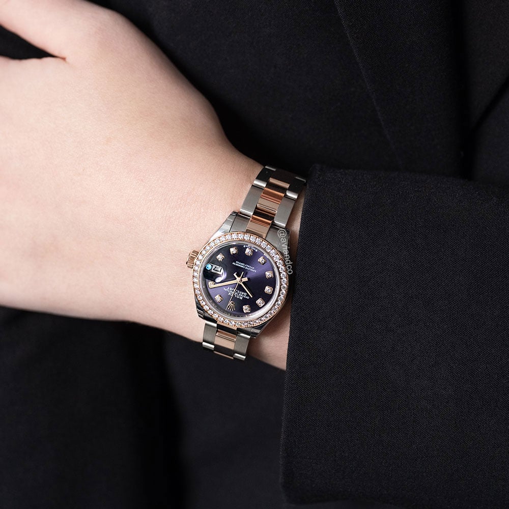 Rolex Lady-Datejust, stainless steel and 18K rose gold, purple diamond dial