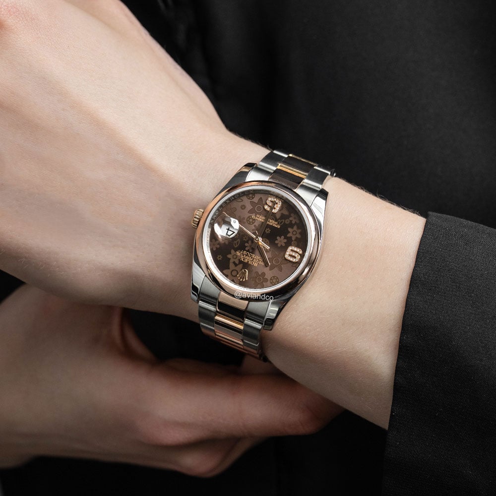 Rolex Datejust 36, Stainless Steel & 18K Rose Gold, Chocolate Floral Dial