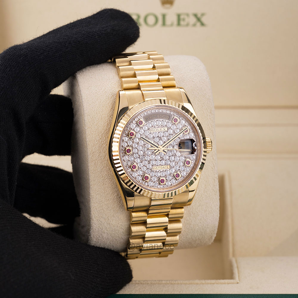 Rolex Day-Date 36, Yellow Gold, Pave Diamond Dial