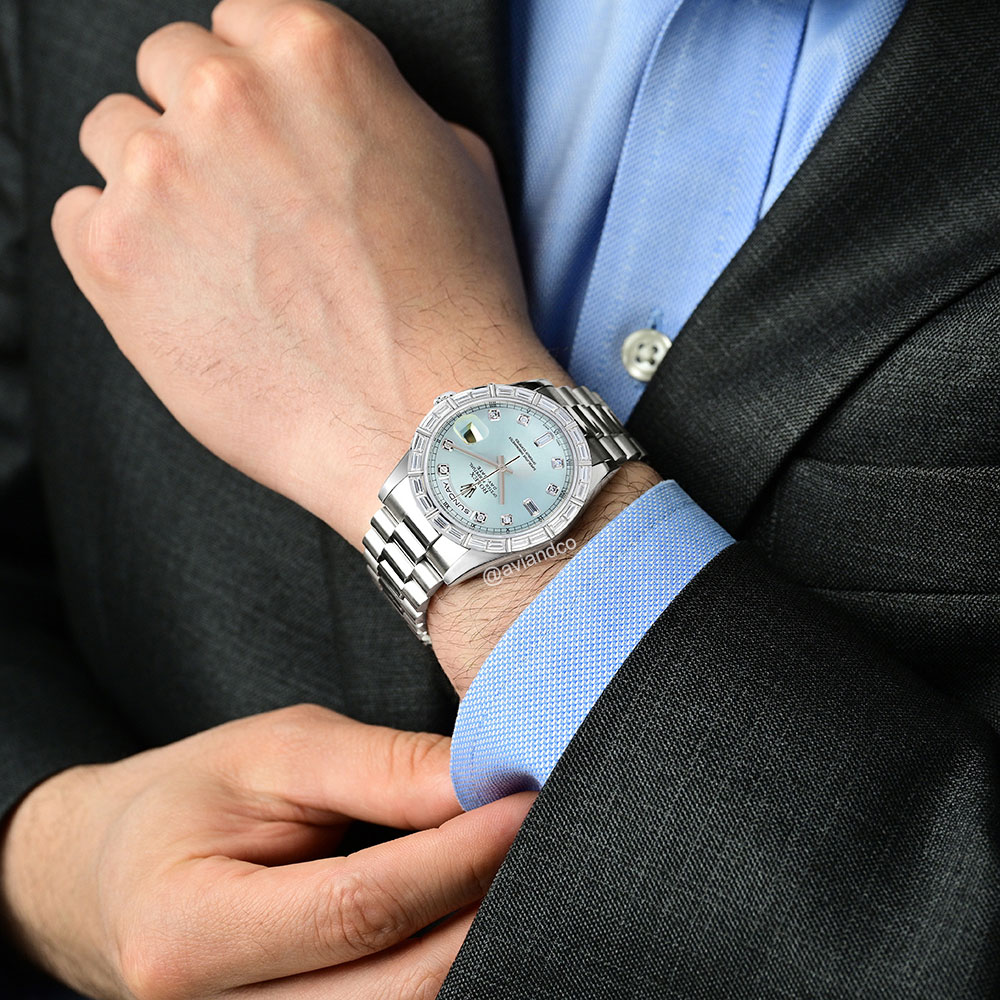 Rolex Day-Date 36, Platinum, Diamond Baguette Bezel