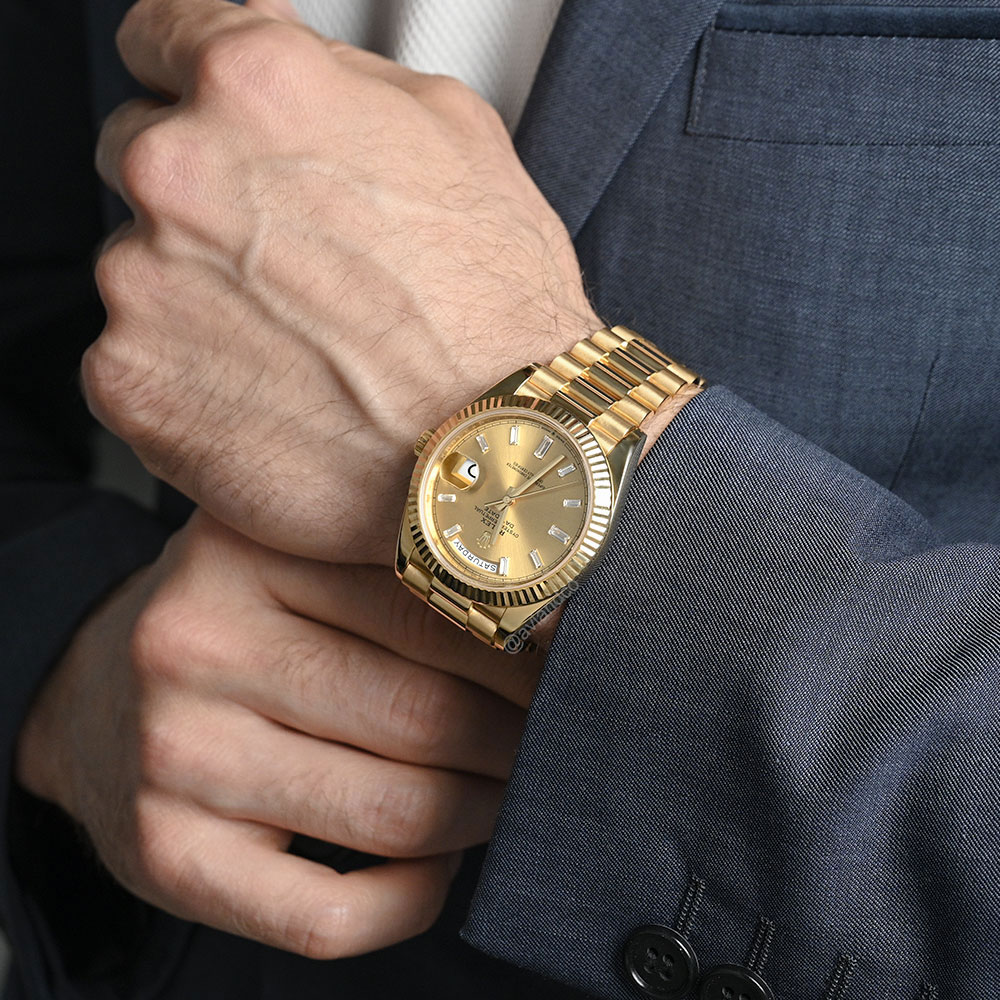 Rolex Day-Date 40, 18K Yellow Gold, Champagne Baguette Index Dial, 40 mm
