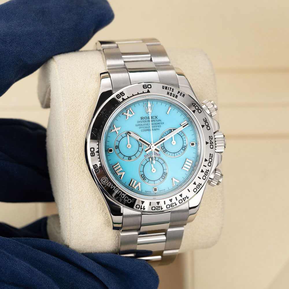 Rolex Daytona Beach, 18K White Gold, Turquoise Roman Dial