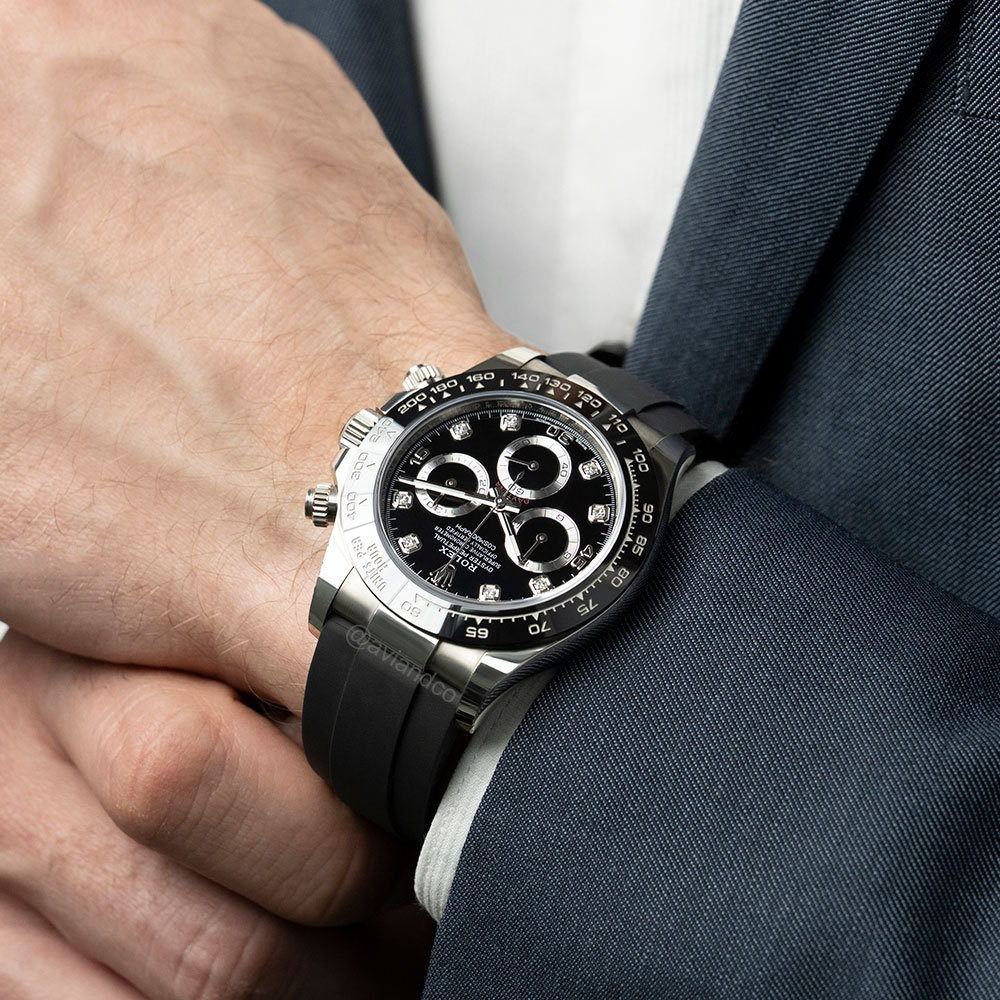 Rolex Daytona, 18K White Gold, Black Diamond Dial, Oysterflex Bracelet, 40 mm