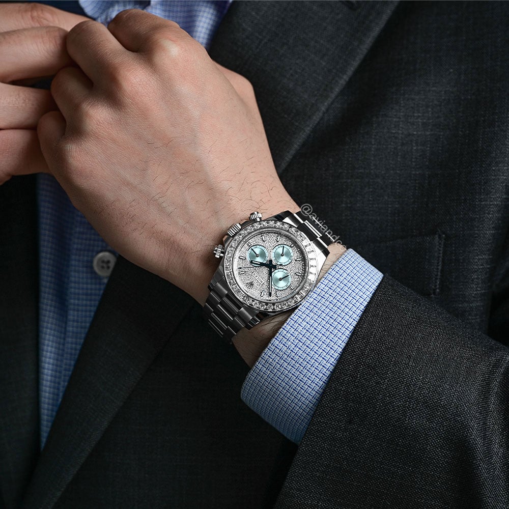 Rolex Daytona, Platinum, Pave Diamond Dial, Ascher Cut Bezel