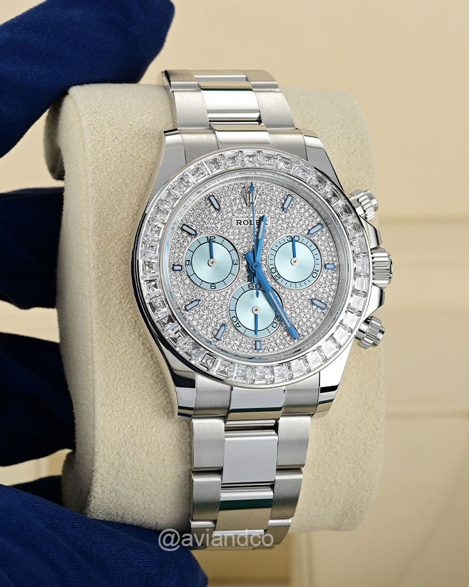 Rolex Daytona Platinum, Pave Diamond Dial, Ascher Cut Bezel