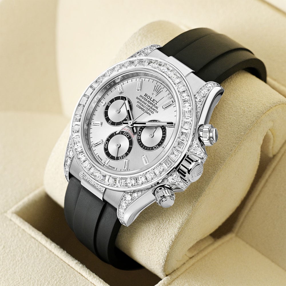 Rolex Daytona 18K White Gold, Silver Dial, Diamond Bezel