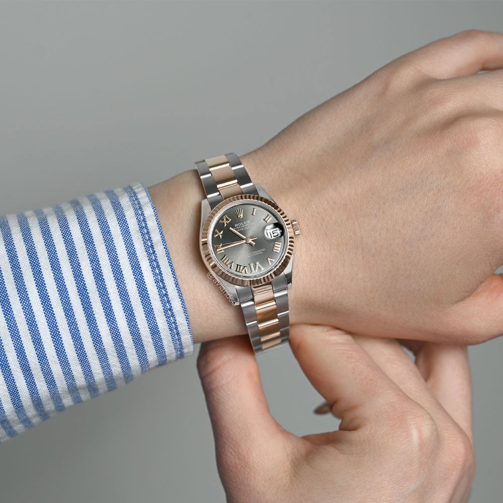 Rolex Datejust 31, Steel and 18K Rose Gold, Grey Roman Numeral Dial