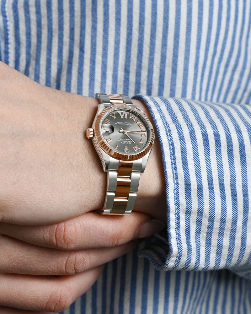 Rolex Datejust 31, Steel and 18K Rose Gold, Grey Roman Diamond Dial