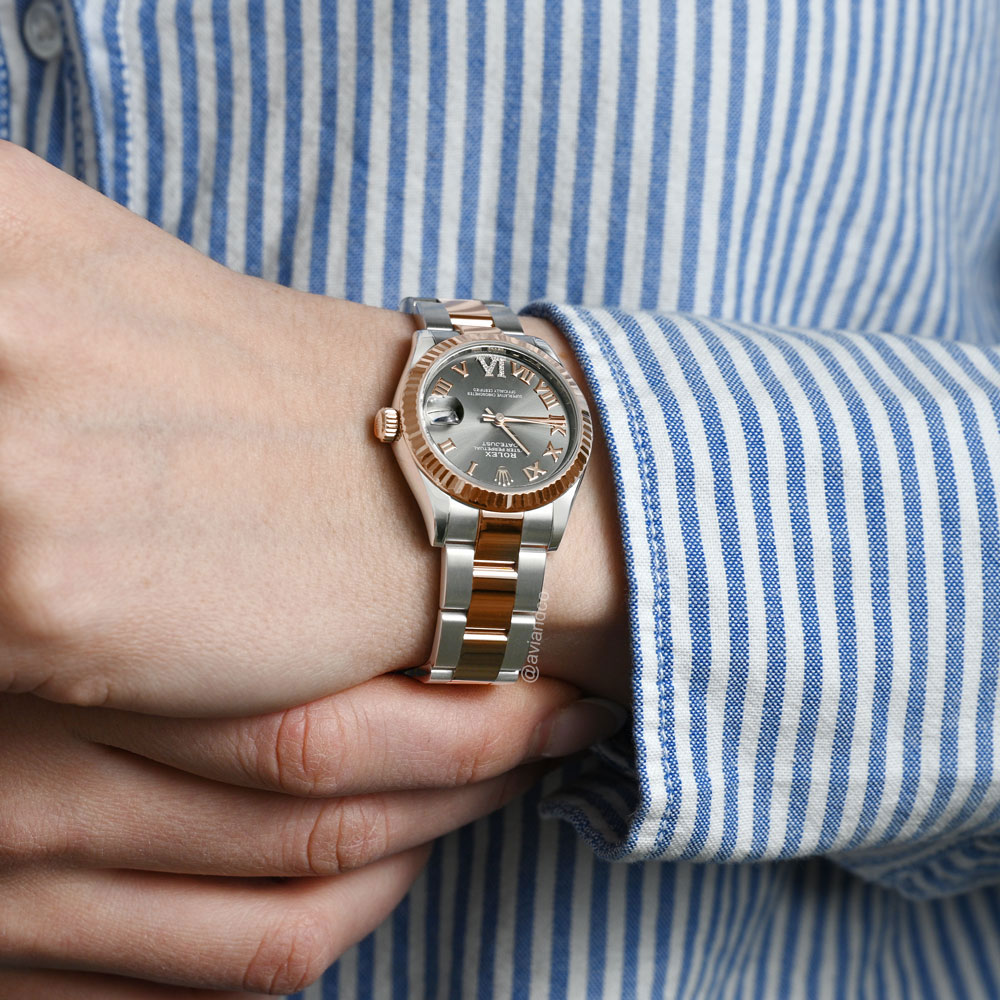 Rolex Datejust 31, Steel & 18K Rose Gold, Grey Roman Diamond Dial
