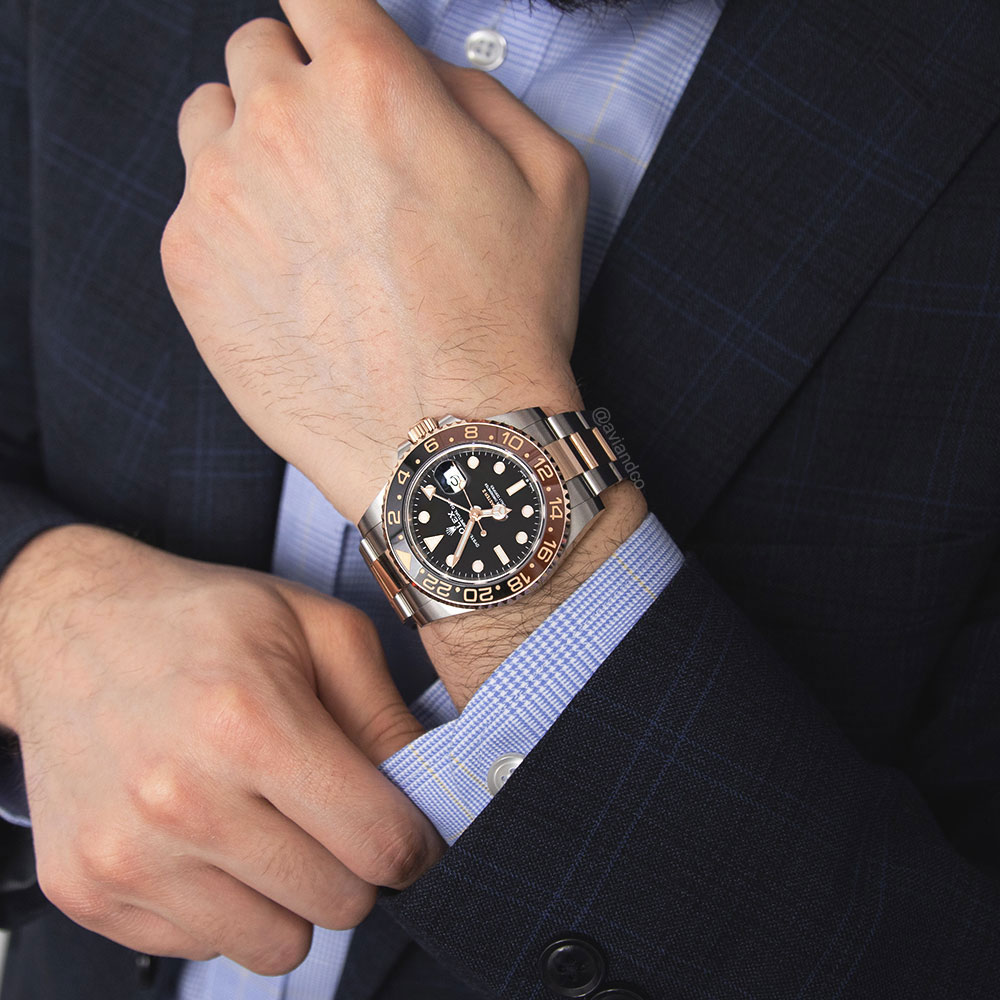 Rolex GMT-Master II “Root Beer,” Stainless Steel and 18K Rose Gold, Black Dial