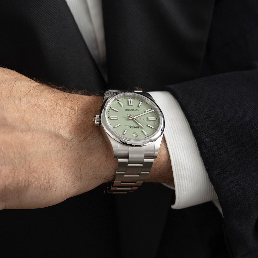 Rolex Oyster Perpetual, Stainless Steel, Pistachio Green Dial, 41 mm