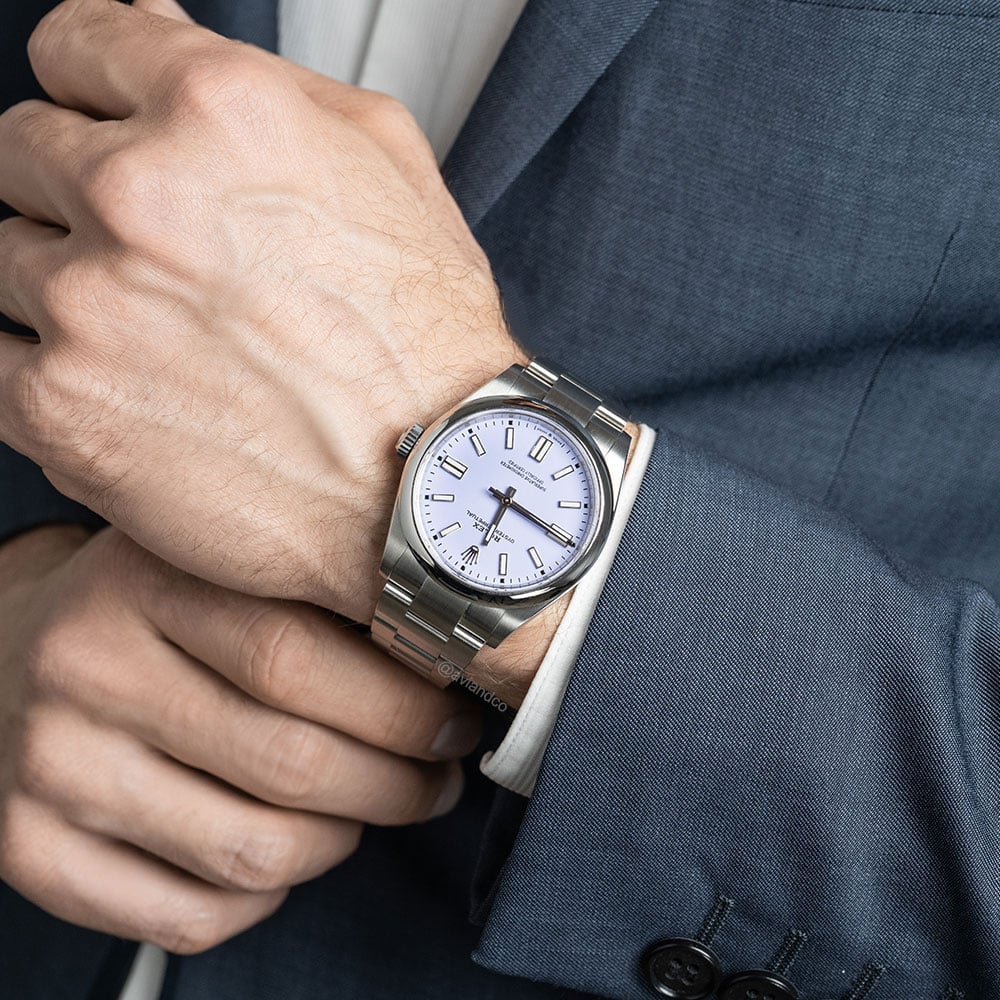 Rolex Oyster Perpetual, Stainless Steel, Lavender Index Dial, 41 mm