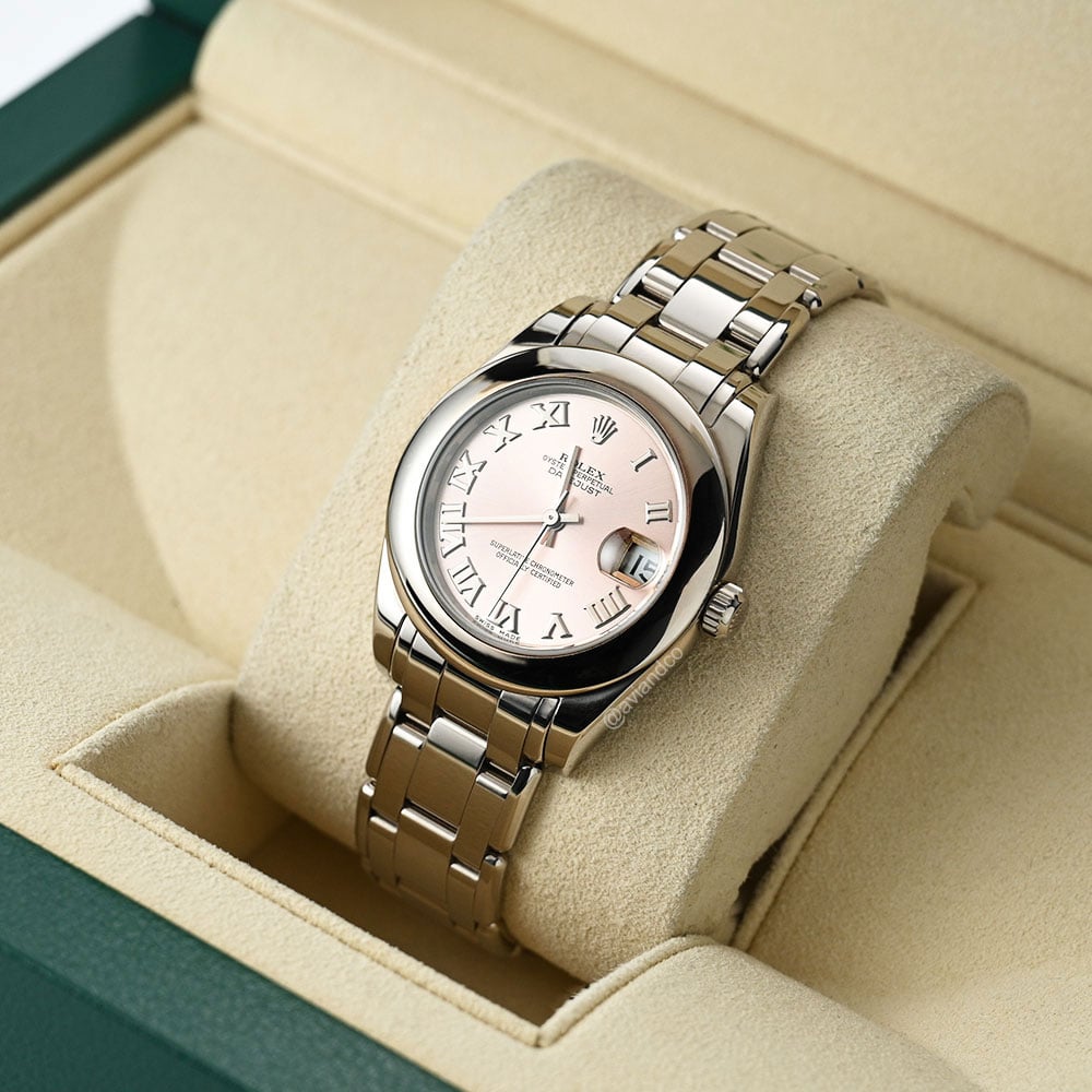 Rolex Datejust Pearlmaster, 18K White Gold, Pink Roman Dial, 34 mm