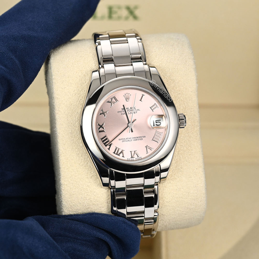 Rolex Datejust Pearlmaster, 18K White Gold, Pink Roman Dial