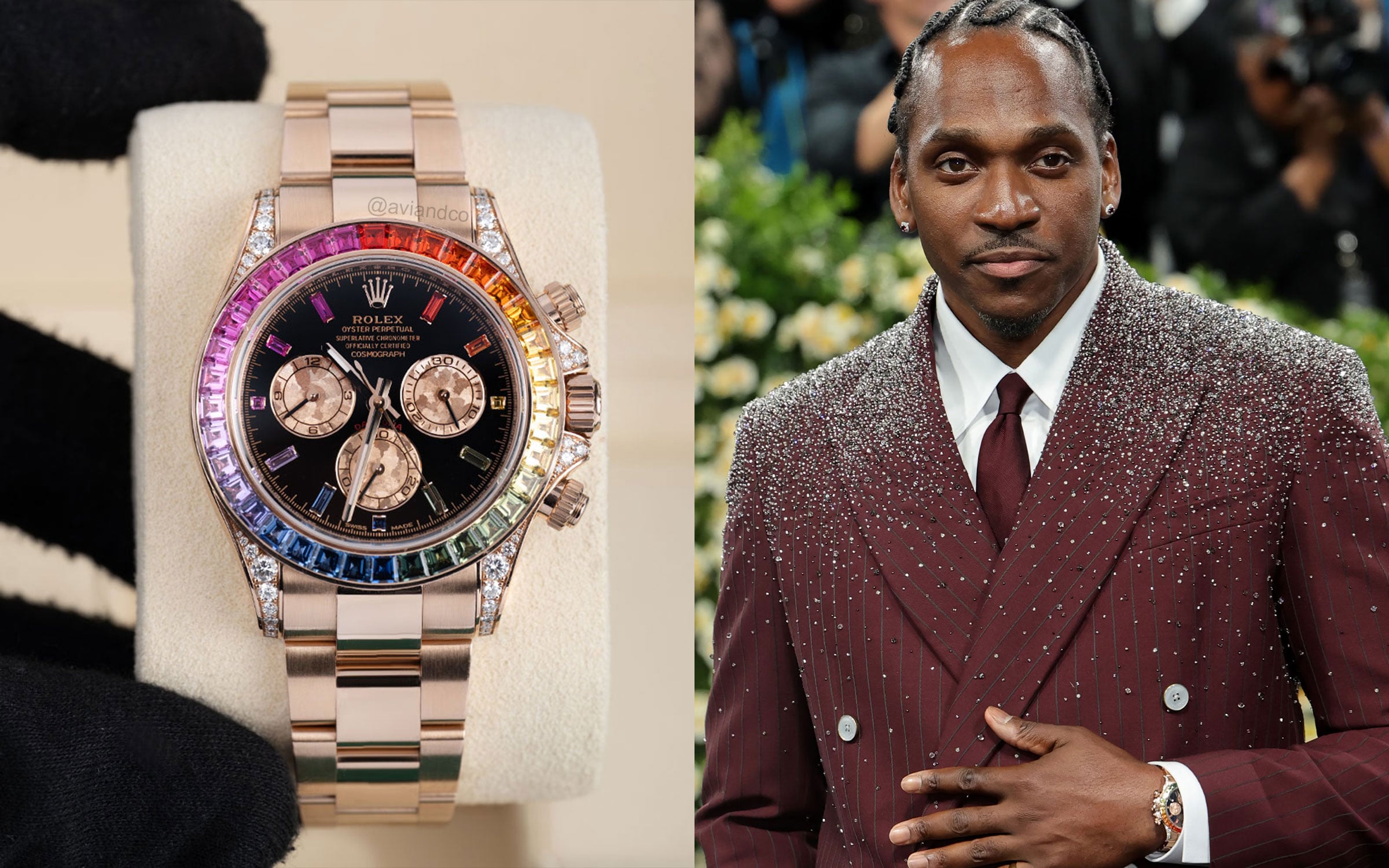 Pusha T wears a Rainbow Rolex Cosmograph Daytona at Met Gala 2025