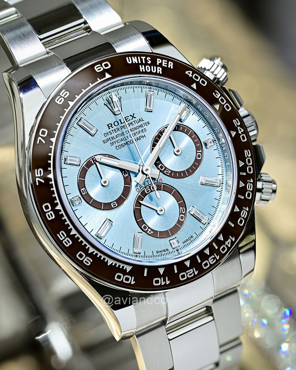Rolex Daytona, Platinum, Ice Blue Baguette Index Dial, Oyster Bracelet