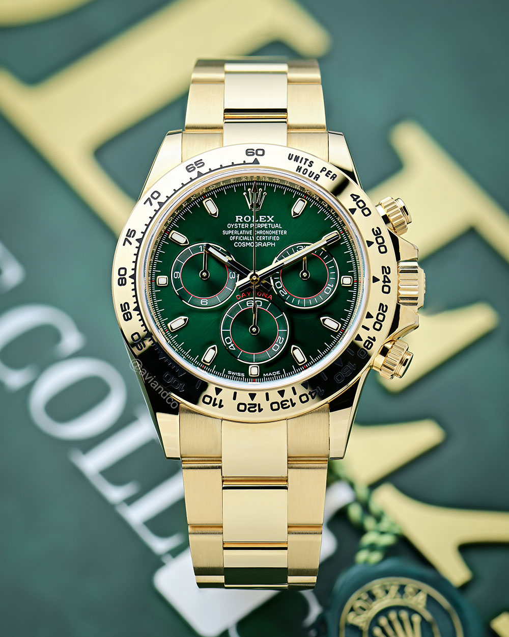 Rolex Daytona “John Mayer,” 18K Yellow Gold, Green Index Dial