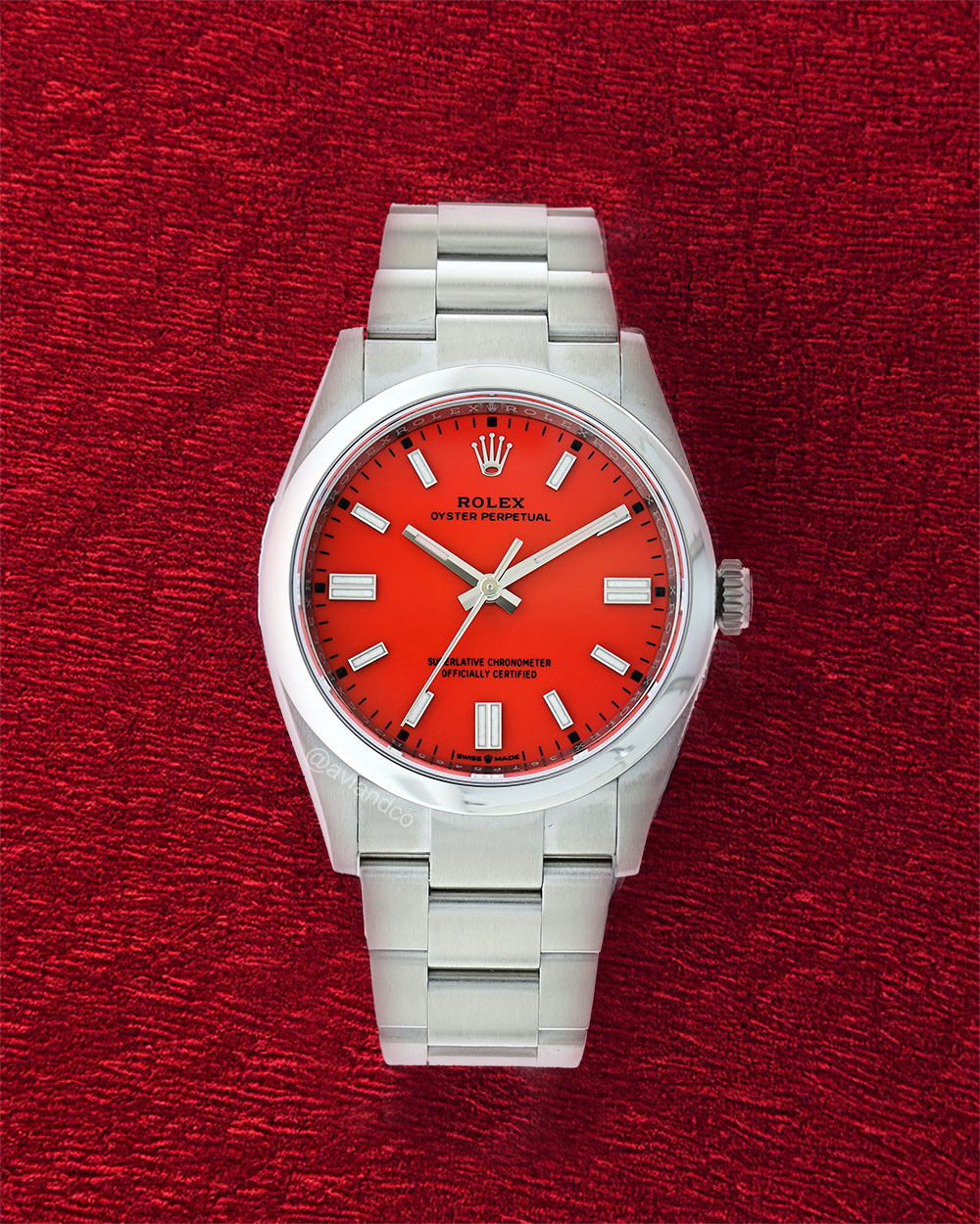Rolex Oyster Perpetual, Steel, Red Index Dial