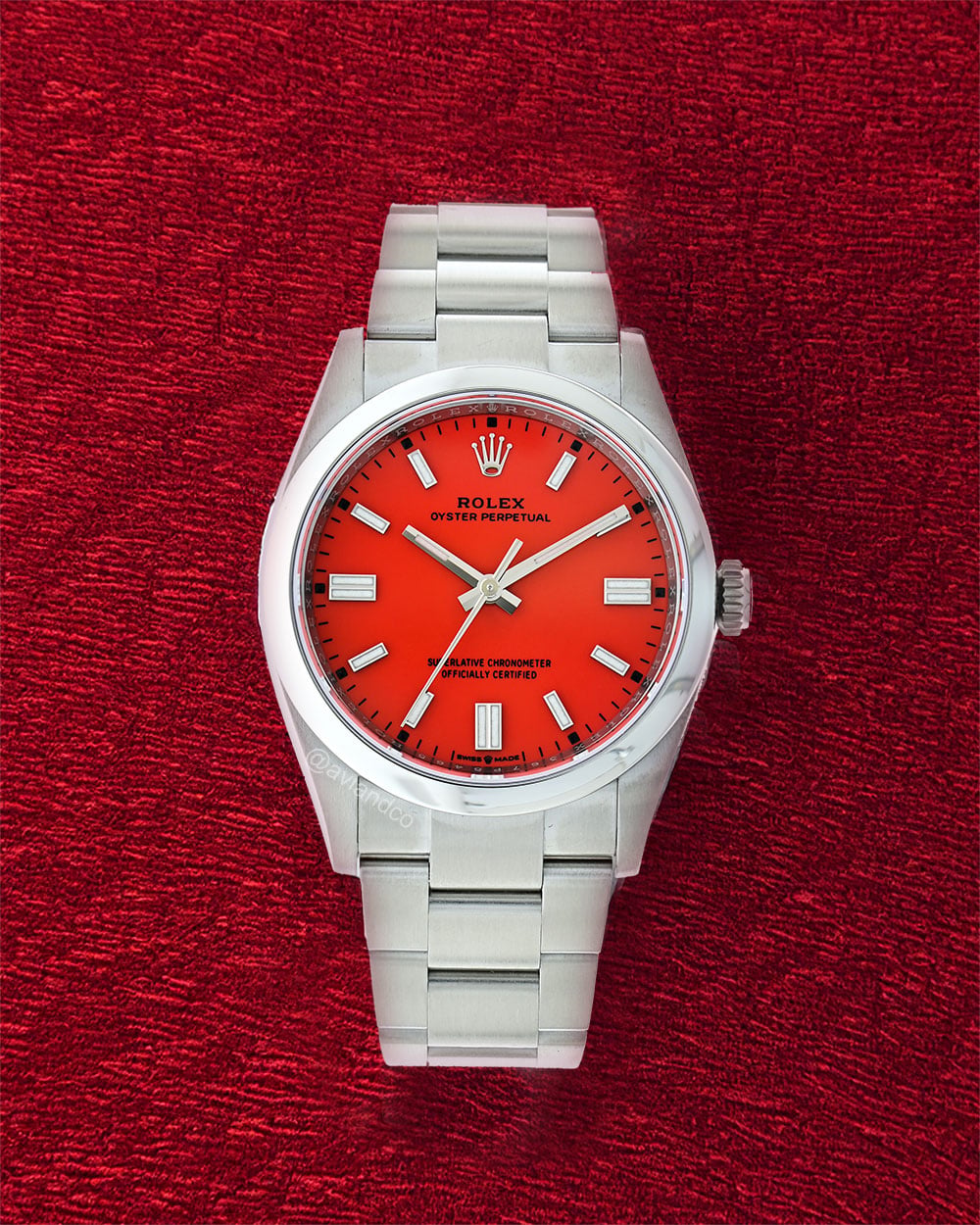 Rolex Oyster Perpetual, Steel, Red Index Dial