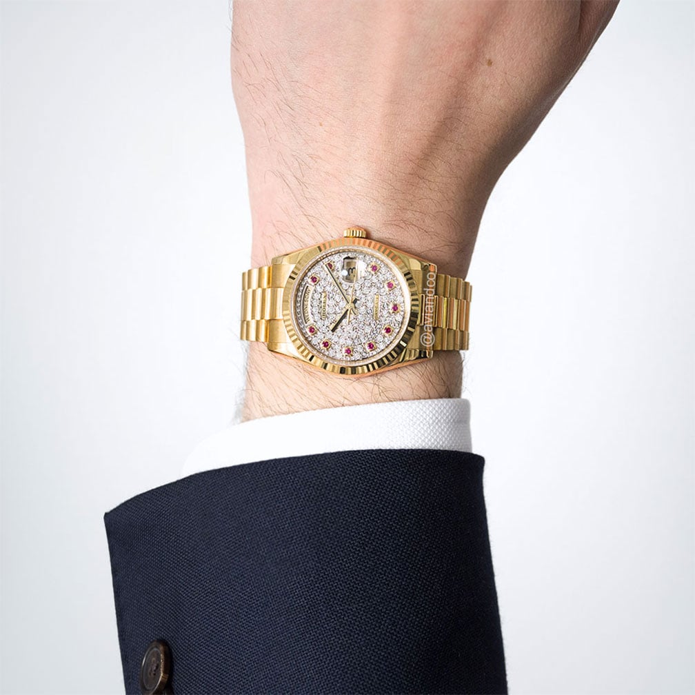 Rolex Day Date, Yellow Gold, Diamond Pave Dial, 36 mm