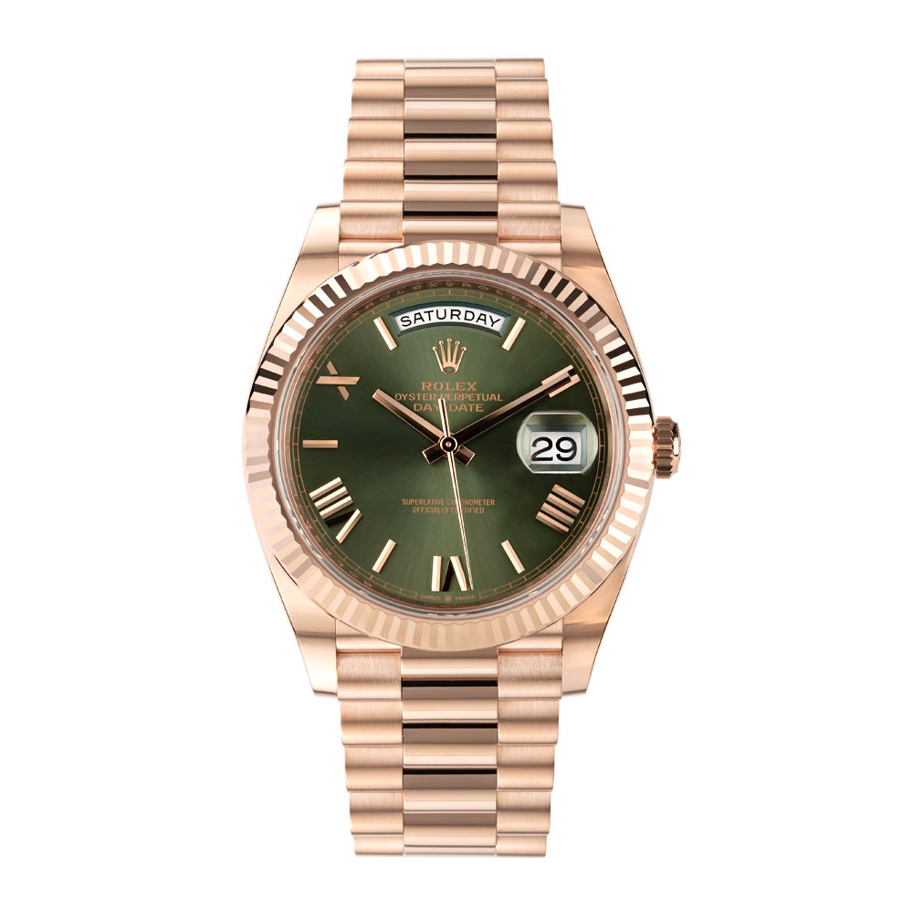 Rolex day date rose gold green dial store