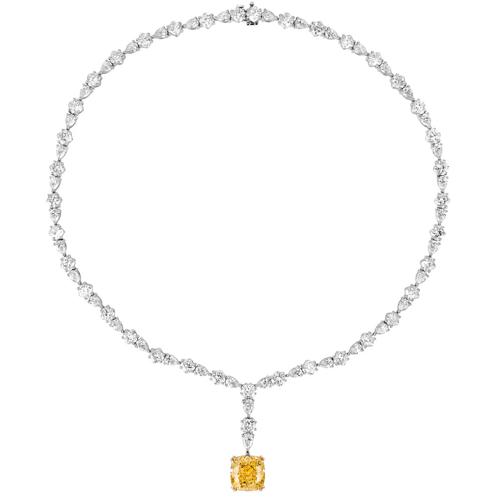 Avi & Co. Fancy Yellow Cushion Drop Diamond Necklace