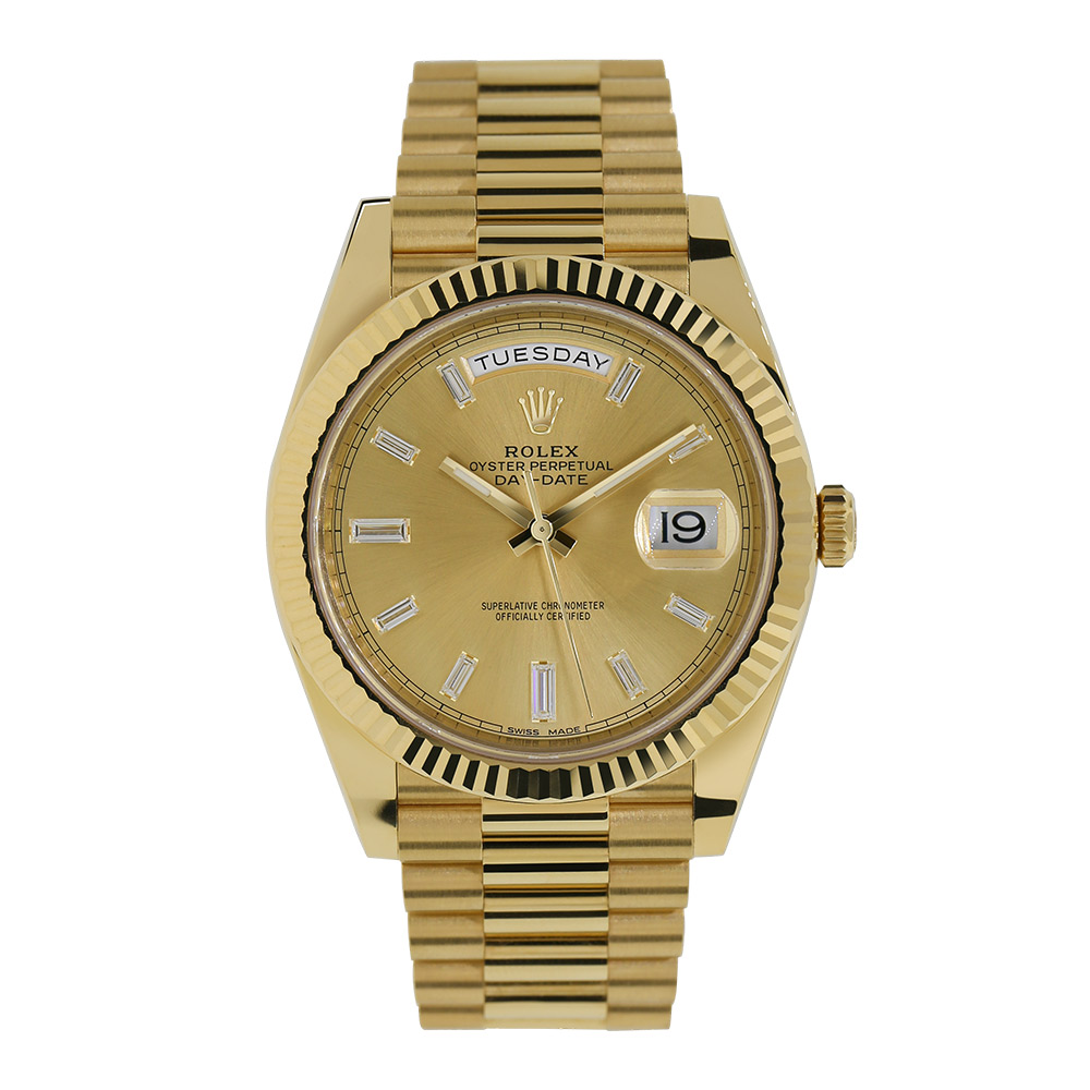 Rolex Day-Date 40 Yellow Gold Diamond Baguette Dial Watch 228238
