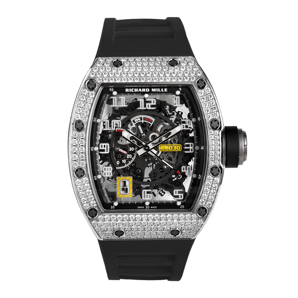 Richard Mille RM 030 18K White Gold Diamond Bezel Skeleton Dial 50 m