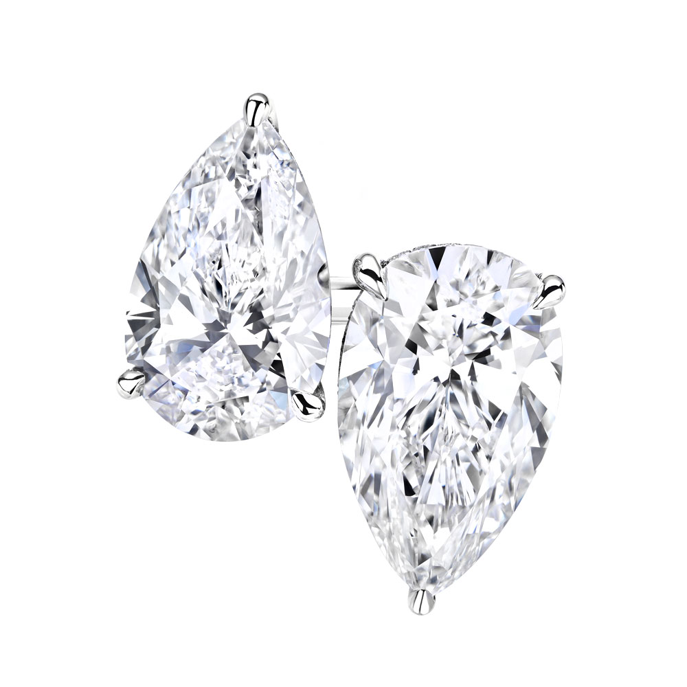 Avi & Co. Two Pear Cut Diamond Halo Toi et Moi Ring 