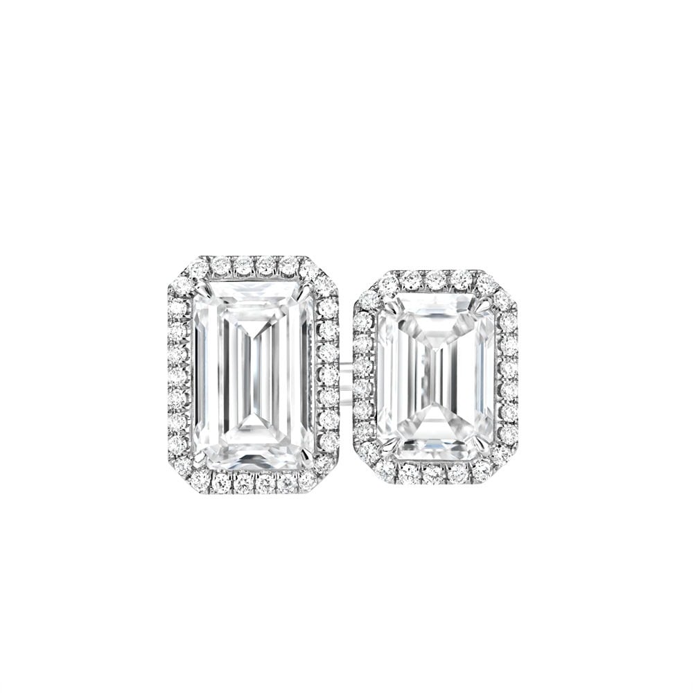 Avi & Co. Emerald & Round Cut Diamond Halo Toi et Moi Ring 