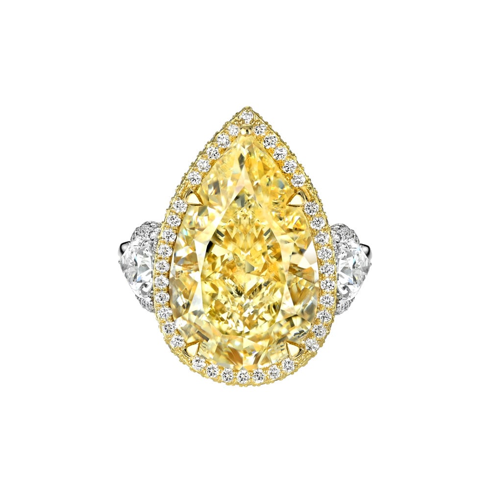 Avi & Co. Fancy Yellow Pear & Round Cut Diamond Halo Ring